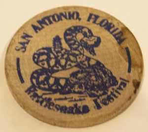 1982 San Antonio, FL Rattlesnake Festival Wooden Nickel - Token Florida #1 - Picture 1 of 2