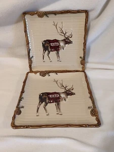 St . Nicholas Square Snow Valley Reindeer Service Plates (2) - Picture 1 of 14