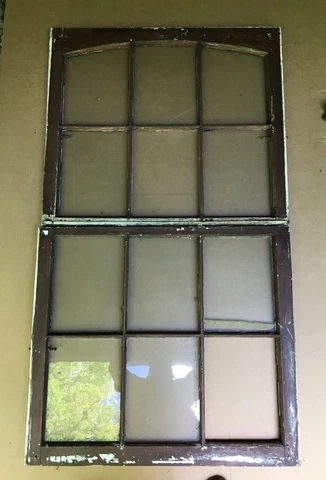 Antique Pair Semi Arch Glass 6 Lite Window Sash's 28x31 Shabby VTG Chic 763-22B Cover
