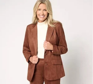 Isaac Mizrahi Reg Estate Stretch Faux Suede Blazer w/Lining Clove M A660841 - Picture 1 of 11