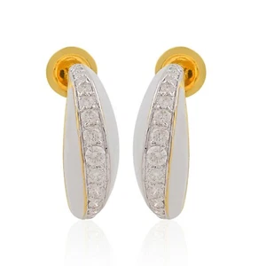 1.03 Ct Lab Grown CVD Diamond Earrings Birthday Gift 18k Yellow Gold Gray Enamel - Picture 1 of 6