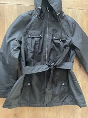 Weather Vane Women’s Belted Black Windbreaker Jacket Hooded Overcoat Size Large - Image 1 of 4