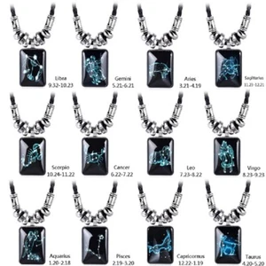 Collar signo zodiacal - Colgante de cristal retro con correa de cuero sintético - Imagen 1 de 19