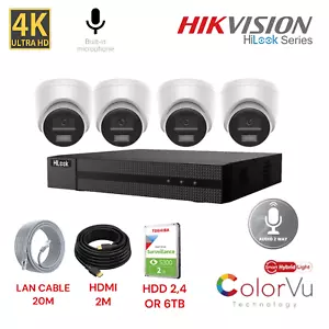 CCTV Kit 8MP 4K Hikvision HiLook POE IP Camera System ColorVu Audio Mic NVR HDD - Picture 1 of 23
