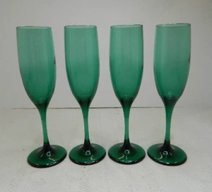 Set of 4 Vintage Libbey Juniper Green Teardrop Champagne Flutes Stemware 9” Tall - Picture 1 of 5