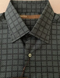 Men's PERRY ELLIS Blue Gray Black Geometric Cotton Shirt Medium M NWT NEW - Picture 1 of 4