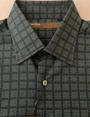 Men's PERRY ELLIS Blue Gray Black Geometric Cotton Shirt Medium M NWT NEW - Image 1 of 4