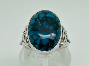 Vintage Studio Sterling Silver Veined Natural Turquoise Statement Ring Size P - Picture 1 of 11