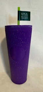 Starbucks Tumbler 24 Oz Pleated Limited Edition Purple Glow In The Dark - Picture 1 of 5