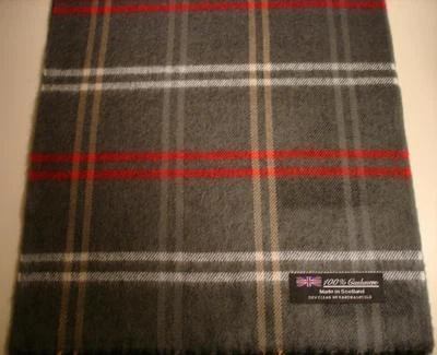 BUFANDA 100% CACHEMIR HECHA EN ESCOCIA GRIS MEDIO A CUADROS HOMBRE MUJER Foto 1 de 2