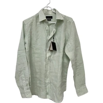 Camisa con botones Massimo Dutti para hombre talla S verde lino manga larga 0186/450 nueva con etiquetas Foto 1 de 4