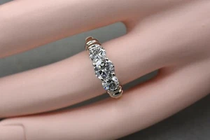 14k Yellow Gold Two-Tone 1-1/2cttw 3-Stone Diamond Ring | size 6.5 - Picture 1 of 6