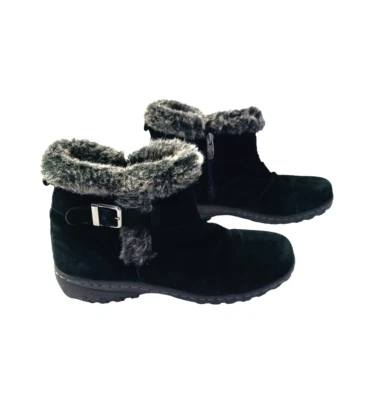 Khombu Lindsey Ankle Boots Women 9M Black Suede Leather Faux Fur Trim Side Zip - Image 1 of 4