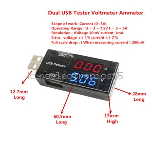 Red&Blue USB Charger Voltage Current Meter Handy Battery Tester Power Detector - Picture 1 of 3