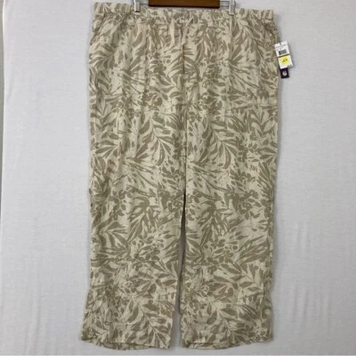 Nuevos Pantalones Pull-on Gloria Vanderbilt Mezcla de Lino Tostado/Crema Floral Pierna Ancha 3X Foto 1 de 4