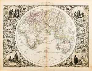 1851 EASTERN HEMISPHERE AFRICA ASIA EUROPE ORIGINAL TALLIS MAP 11x14 WM60 - Picture 1 of 3