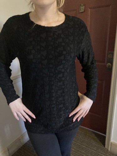 Camicia vintage FENDI Jeans Roma Amor manica lunga pizzo nera con logo FENDI Zucca