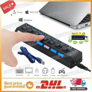 USB 3.0 Hub 7 Ports Verteiler Splitter Adapter USB Ladekabel Für PC Smartphone - Bild 1 von 12