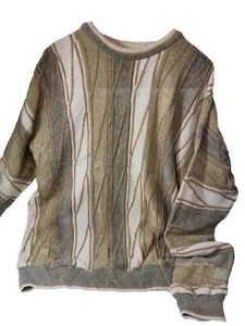 90s Y2K Bachrach 3D Textured Stripes Brown Tan men's Sweater Sz XL Coogie Style - Picture 1 of 14