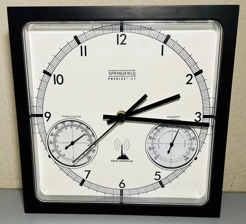 Vintage Springfield Precise Time Wall Clock Radio Controlled Weather Station 10” Cover