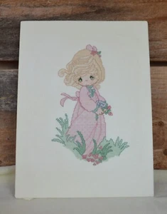 Ready to Frame Cross Stitch Precious Moments Girl Holding Holy Bible Complete - Picture 1 of 8