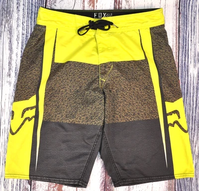 Fox Racing 21" Board Shorts Para Hombre 28 Negro/Amarillo Surf Playa Boardshorts Foto 1 de 4