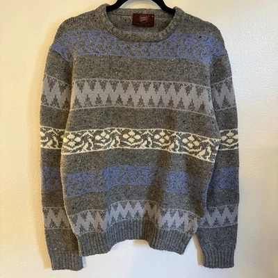 Vtg Nordic Jantzen Mens Med 90% Wool Knit Sweater Gray Striped Lightweight 90's - Image 1 of 4