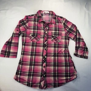 Eden & Olivia weiches kariertes Flanellhemd Damen M rosa weiß schwarz Knopfleiste LS - Bild 1 von 11