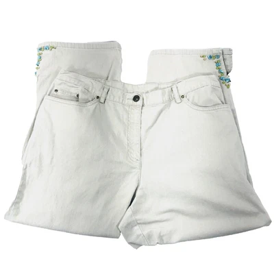 Ruby Rd Jeans High Rise Capri Turquoise Beads Gray 12 Womens Gorp Hippie Western - Image 1 of 4