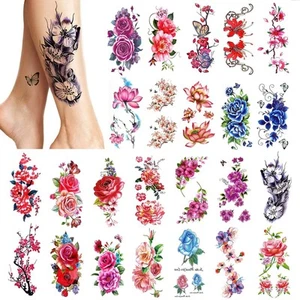 24 pieces Women Temporary Tattoos (Large Flowers), Bright Colored Fake Tattoo... - Picture 1 of 7