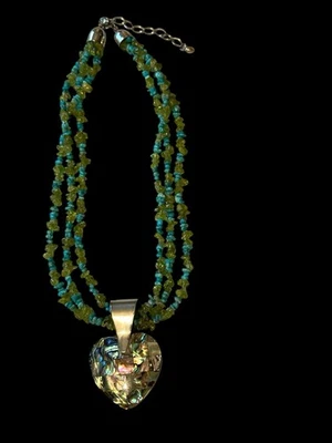 Collar Colgante Corazón Abulón Peridoto Turquesa 3 Hilos Jay King 925 SW De Colección Foto 1 de 4