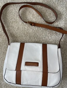 Lauren Ralph Lauren Umhängetasche weiß creme/braun Leder verstellbar Crossbody - Bild 1 von 9