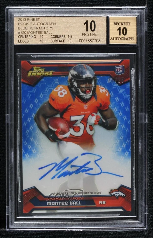 2013 Topps Finest Rookie Blue Refractor /25 Montee Ball BGS 10 PRISTINE Auto RC - Image 1 of 2