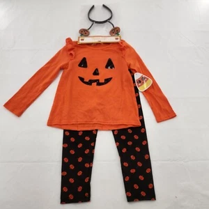 Btween Halloween Outfit Girls Size 5 Sequin Pumpkin 3-Pc Leggings Season Spooky - Picture 1 of 6