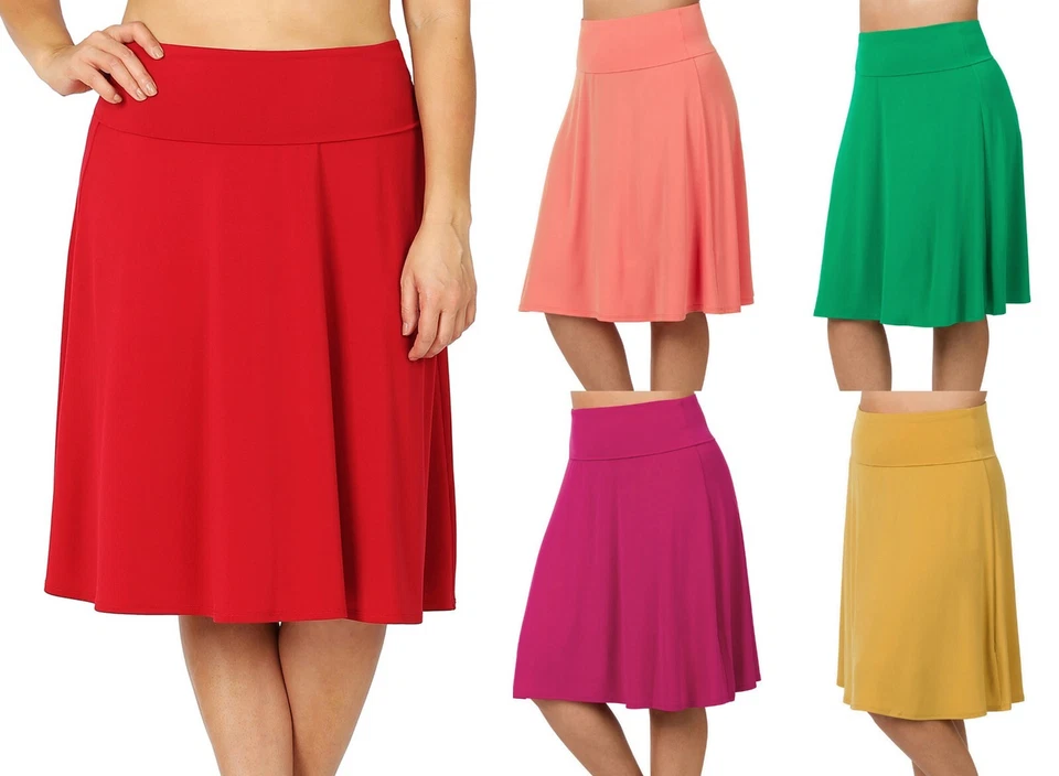 1X 2X 3X Women's Plus Size Fold Over A-Line Flared Skirt Premium ITY Fabric - Image 1 of 1