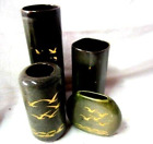 Vasen Set Keramik Goldene Vgel h 25  7,5 & h 17- 8x8 & h 16  8 cm & 12x3x10