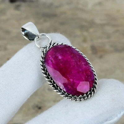 Kashmir Ruby Gemstone Pendant 925 Silver Lab Created Stone Gift For Girlfriend - Image 1 of 4
