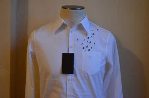 DSQUARED² DRESS CASUAL CLASSIC WHITE COLLAR SHIRT WITH BLACK MUSIC NOTES S 48 38 - Picture 1 of 10