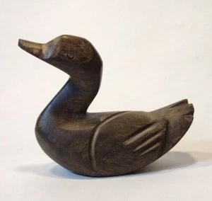 Carved Duck Wooden Sculpture 3.25" Dark Wood - Picture 1 of 15