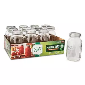 Mason Regular Mouth Quart Jars with Lids and Bands, Set of 12 - Picture 1 of 12