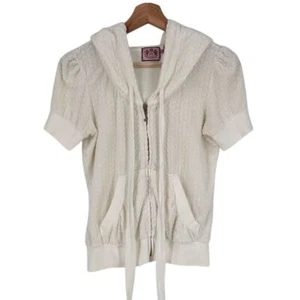 Juicy Couture Vintage Full Zip Hoodie Sm Short Sleeve Terry Cloth White Babydoll - Picture 1 of 10