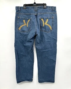 Vintage Karl Kani Gold Baggy Loose Jeans Hip Hop Rap Tupac Y2K Sz 42x32 Wide Leg - Picture 1 of 15