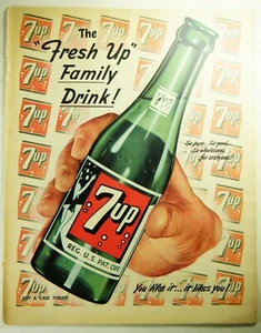 Pubblicità Stampa Rivista Vintage 1949 7-UP SODA Full-Pg Lg: THE FRESH UP FAMILY DRINK - Foto 1 di 1
