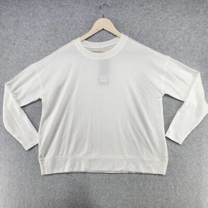 NWT Lucky Brand Sweatshirt Women's L White Solid Viscose Crew-Neck Long Sleeves - Picture 1 of 13