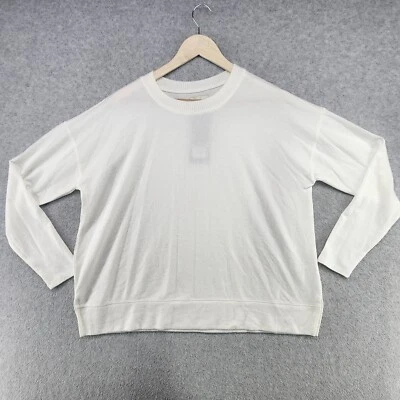 NWT Lucky Brand Sweatshirt Women's L White Solid Viscose Crew-Neck Long Sleeves - Image 1 of 4