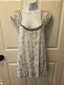 Free People Short  Nightie W/lace Traps And seed-beads NWT Grey/white Print Sz L - Picture 1 of 6