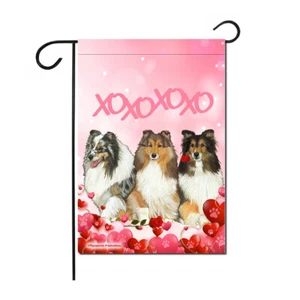 Shetland Sheepdog Valentine's Day Garden Flag, Double sided 12" x 18" Yard Art D - Picture 1 of 1