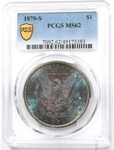 1879-S Morgan Dollar Silber Brilliant Monster lila & blau Ton PCGS MS62 PC1689 - Bild 1 von 2