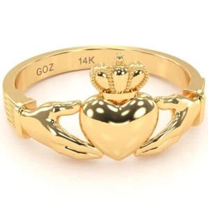 Anillo de amor clásico irlandés Claddagh en oro macizo de 10k/14k de gemas del zodiaco - Imagen 1 de 35