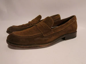 Frye Men's 9 D Olive Brown Suede Moc Toe Aiden Penny Loafers - Picture 1 of 9